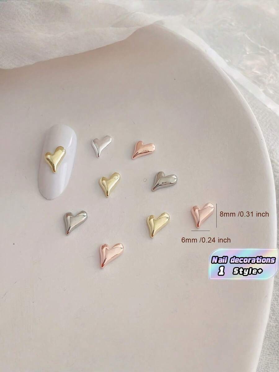 30PCS Silver Metal 3D Sparkling Bling Heart Shape Nail Art Charms Rhinestones With Flat Back DIY Embellishments For Acrylic Nails Manicure Salon Party Wedding Daily Use Decoration Gift For Women - peach heart - View 1