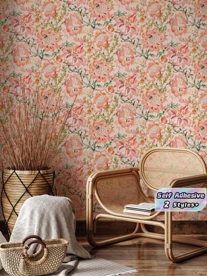1PC Self Adhesive Peel And Stick Removable Waterproof Moisture Proof Wear Resistant Easy Clean Residue Free No Damage Vintage Pink Floral Wallpaper For Living Room Bedroom Wall Furniture Renovation Decoration Home Decor Wall Art Sticker