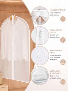10PCS/5pcs/1pc Garment Dust Cover, Semi‑Transparent Thick Zipper Waterproof Suit Cover, Wedding Dress Protector, Back To School Supply, Wardrobe & Travel Use, Home Storage Organizer, Christmas Housewarming Gift, Clothing Protector, Garment Storage. - White - View 6