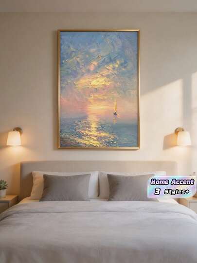 1PC Large Cream Style Coastal Seaside Scenery Textured Wall Art Painting Modern Minimalist Mural For Living Room Sofa Background Wall Hanging Or Floor Standing Home Decor Christmas Birthday Housewarming Gift Must Haves(Only The Core Of The Painting)