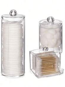 1pc/3pcs Vanity Makeup Storage Organizer, Q-Tip Holder Bathroom Container, Round Pad/Floss Dispenser, For Sorting And Storing, For Holiday Beach, Bathroom Collection, Bedroom Collection, Large Capacity, Compact Modern Design, Space Saver Countertop - Multicolor - View 19