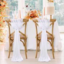 10pcs Elegant White Chiffon Chair Back Sash Set, Corridor Wedding Chair Back Decor, Church Banquet Ceremony Reception Chair Set, Photography Props, Birthday Party Home Decor - White - View 5