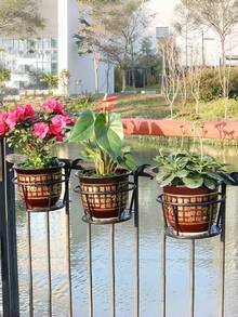 3 PCS Sturdy Durable Rustproof Space Saving Decorative Hanging Plant Pot Holders With Hooks For Fence Railing Balcony Patio Outdoor Garden Wall Mounted Succulent Greenery Plant Display Holder - multicolor - View 6