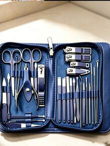 Blue Stainless Steel Nail Clipper Set With False Nails, Manicure Grooming Kit - Multicolor - View 7
