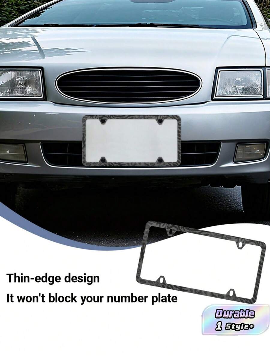 1PC Aluminum Alloy Rustproof Durable Lightweight Anti Corrosion American Style US Spec Leopard Print Protective License Plate Frame With Mounting Screws Universal Fit For Most Cars Trucks SUVs Car Exterior Decorative Accessory Popular - A - View 1