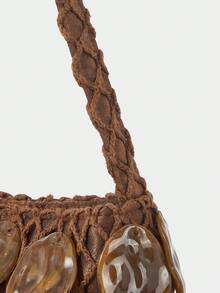 SHECARRY Ladies Fashionable Elegant Simple Handmade Irregular Leaves Hanging Leaves Rhombus Grid Ladies Handbag, Party Dating Banquet - Brown - View 6