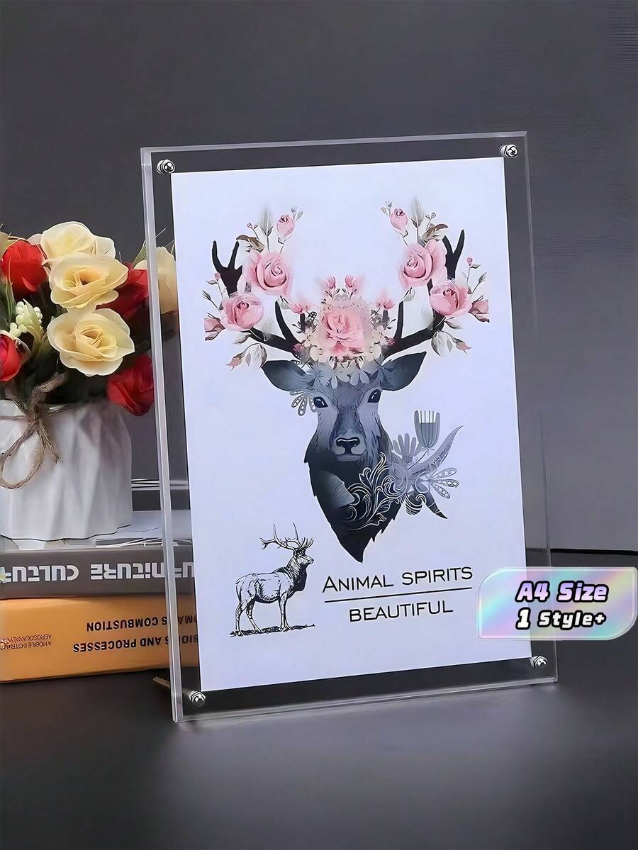 1-Pc A4 Size Clear Acrylic Double-Sided T-Shaped Table Stand, Adhesive Sign Holder For Conference, Desktop, Certificate, Poster Display, Rectangle Photo Frame, Ideal Desk Decor Gift For Birthday And Graduation. - Clear - View 1