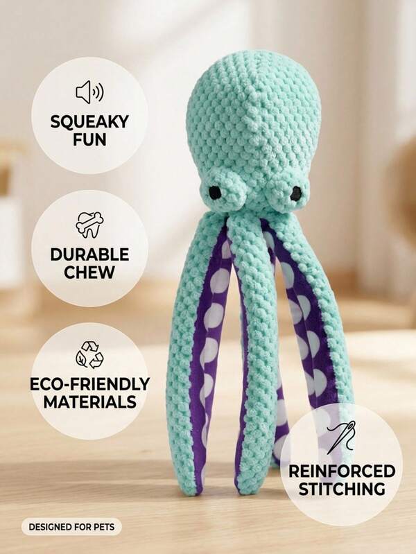 PETSIN Blue Pineapple Octopus Plush Dog Toy With Squeaker, Interactive Pet Chew Toy For Small Dogs & Cats, Funny Crinkle Puppy Toy For Indoor Self Play & Boredom Relief