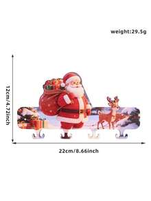 Santa Claus Reindeer Cartoon Wooden Hook No Drill Entryway Door Wall Decor Four Row Hanger Key Storage Rack Organizer Festive Holiday Home Party Xmas Decor Gift For Kids Adults Living Room Mantel Display - multicolor - View 14