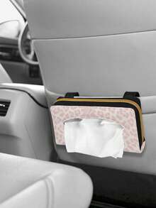 1PC PU Leather Metal Zipper Clip Visor Mount Seat Back Multifunctional Pink Leopard Print Car Tissue Box Holder Car Napkin Dispenser For Car SUV Truck Car Interior Storage Organizer Auto Accessories - A - View 3