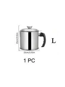 1pc Stainless Steel Oil Filter Containers, Oil Storage Bottle, Oil Storage Cup With Lid, With Strainer For Kitchen,Deep Fryer Oil Storage, Stainless Steel Oil Container, Multifunctional Oil Filter Pot For Kitchen, Christmas - Silver - View 5