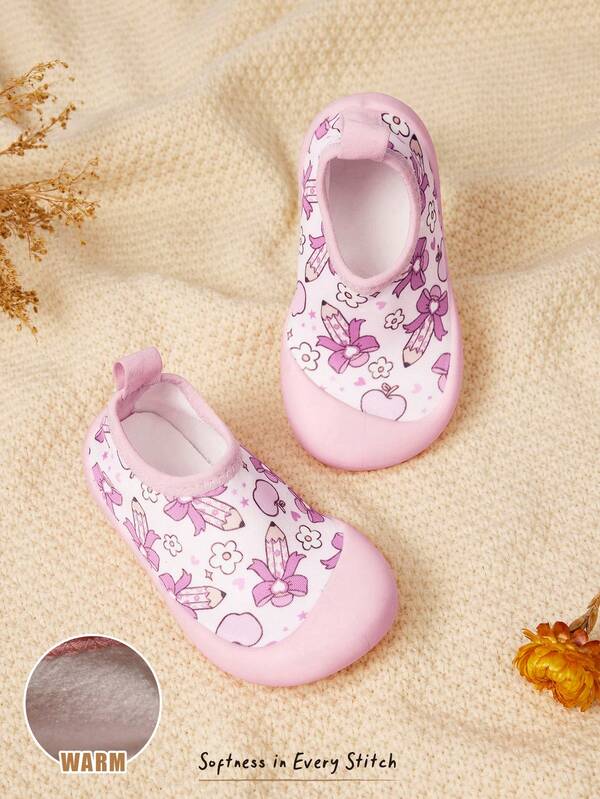 Cozy Pixies Mädchen Rosa Süßes Cartoon Bleistift Muster Bequeme Weiche Warme Gefütterte Lässige Wasserschuhe für Herbst Winter Regen Schnee Outdoor Spiel