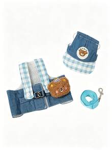 Denim Dog Harness Leash Set With Cute Sun Hat, Adjustable Pet Vest Harness For Small Medium Dogs Cats, Summer Walking Outdoor Pet Supplies - Multicolor - View 2