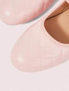 CUCCOO DOLLMOD Pink Rhombus Quilted Mary Jane Flats, Ballet Shoes, Soft-Soled Versatile Women's Shoes Fall Shoes - Pink - View 4