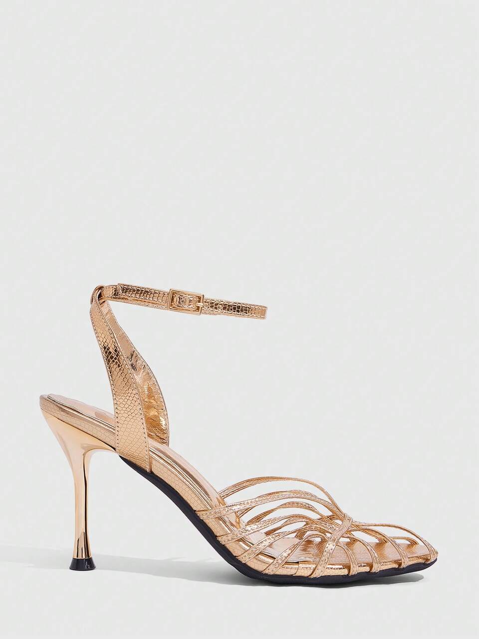 CUCCOO SZL Women Shoes Summer Weave Multi-Ribbon Skinny Heel Sexy Glossy Gold Open-Toed Sandals Dinner Party Summer Shoes