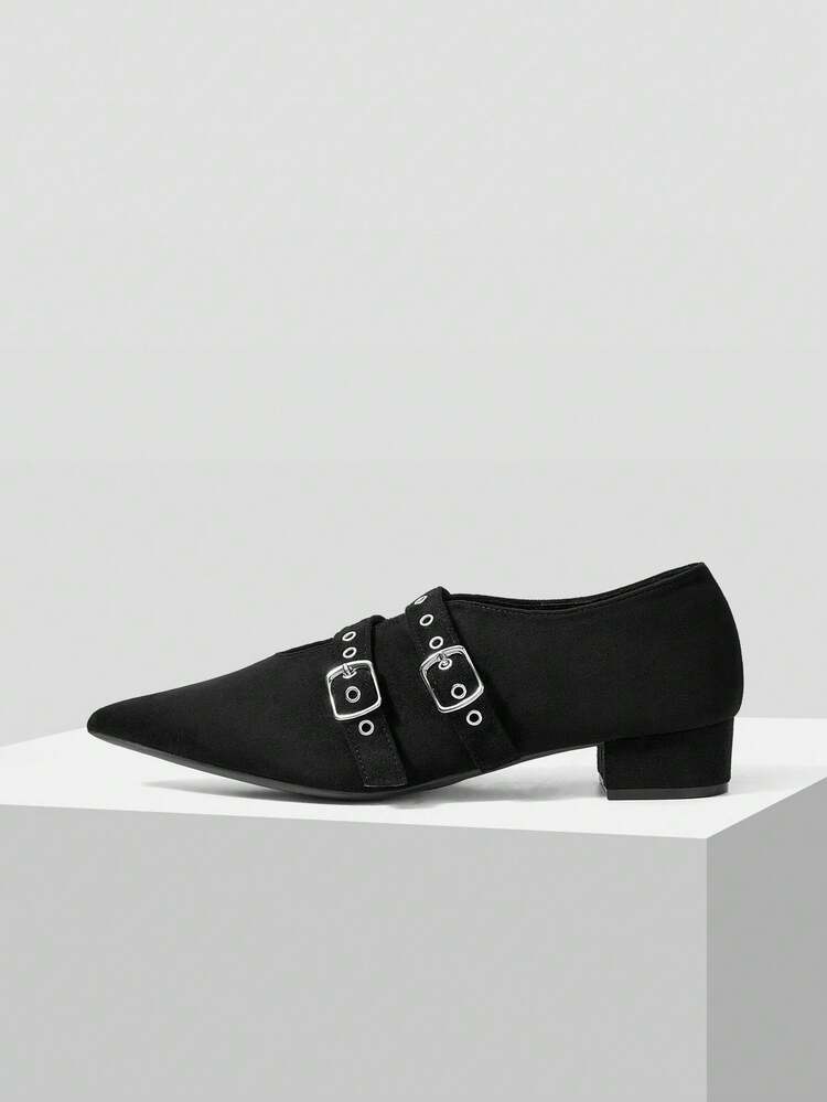 Mnmlis Women's Fashion Versatile Pointed Toe Buckle High Heel Pumps - Black 2 - View 5