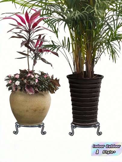 2 PCS Heavy Duty Rustproof Plant Pot Holder Stand Support Rack For Indoor Outdoor Garden Patio Balcony Potted Plants Flower Container Round Stable Corrosion Resistant Strong Durable Versatile Practical For All Seasons Home Decor