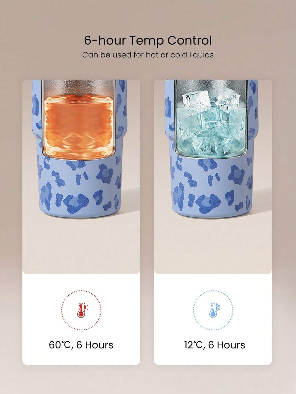14oz Stainless Steel Leopard Tumbler With Collapsible Straw, Tea Strainer & Hot & Cold Insulation Hiking Gym Studio Workout Active Outdoor Gear