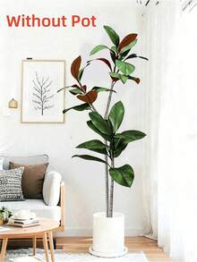 1 Pc 3.6 Ft Artificial Magnolia Tree, Lifelike Faux Silk, Autumn Tropical Style, Green, Tree Shape, Ficus Rubber Tree Leaves, Violin Leaves, Artificial Greenery, For Home, Garden, Office, Balcony, Living Room, Wedding, Party Decor, Indoor Decoration. - Multicolor - View 15