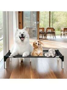 1 Set High-Platform Pet Bed, Waterproof And Breathable Pet Cot, S/M/L 3 Sizes, Durable Rust-Proof Aluminum Frame + Breathable Polyester Fabric, Minimalist Black, Rectangular Hollow Mesh Design, Removable And Assembleable, Heat Dissipation - Black - View 3