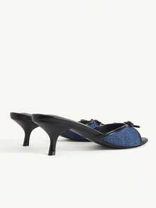 CUCCOO CHICEST 5.5CM可愛蝴蝶結女款牛仔黑細高跟涼鞋，時尚小貓跟日常派對度假通勤優雅女士高跟涼鞋 - 藍色 - 查看 5