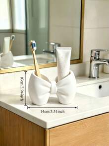 1PC Standard Size Plastic Freestanding Durable Lightweight No Installation Required Cute Bow Shape Multifunctional Toothbrush Holder Pen Organizer Display Rack For Bathroom Bedroom Desk Vanity Home Office Storage Decorative Accessory Gift - Multicolor - View 4