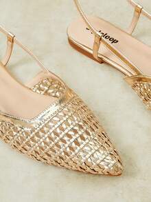 Styleloop Ladies Pointed Real Woven Splicing Daily Travel Casual Versatile Fashion Sandals Flat - Gold 1 - View 4