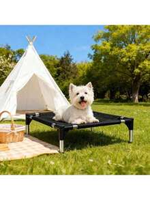 1 Set High-Platform Pet Bed, Waterproof And Breathable Pet Cot, S/M/L 3 Sizes, Durable Rust-Proof Aluminum Frame + Breathable Polyester Fabric, Minimalist Black, Rectangular Hollow Mesh Design, Removable And Assembleable, Heat Dissipation - Black - View 5