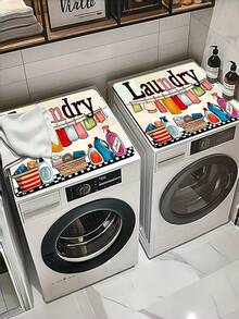 1PC Rubber Non-Slip Soft Washing Machine Cover Mat, Cartoon Text Print Absorbent Quick-Dry Top Protector, Dustproof Fade-Resistant, Ideal For Laundry Room, Kitchen, Dryer, Refrigerator, Home Appliance Decor - Multicolor - View 7