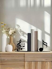 2PCS For Sheet Music And Books Powder Coated Metal Non Slip Sturdy Durable Music Note Staff Pattern Bookends Home Office Library Decor Gift For Music Lovers Christmas Valentine Day Trending - View 5
