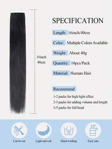 16Inch 40G Mini Six-LobeTape-In Hair Extensions,Tape In Hair Extensions 10pcs/Pack,Real Human Hair,Invisible Skin Weft,Natural Blend Comfortable Wear Less Visible,Instant Volume & Length,Natural Look,Easy Application,Women,Halloween Cosplay - Multicolor - View 3