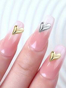 30PCS Silver Metal 3D Sparkling Bling Heart Shape Nail Art Charms Rhinestones With Flat Back DIY Embellishments For Acrylic Nails Manicure Salon Party Wedding Daily Use Decoration Gift For Women - peach heart - View 8
