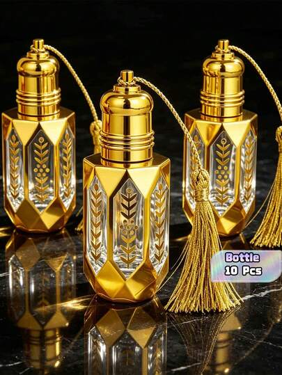 5/10Pcs High‑Quality Golden Glass Roller Bottles, 6Ml Travel‑Size Essential Oil Roll‑On Vials With Glass Roller Balls, For Perfume, Lip Gloss & Portable Beauty Products