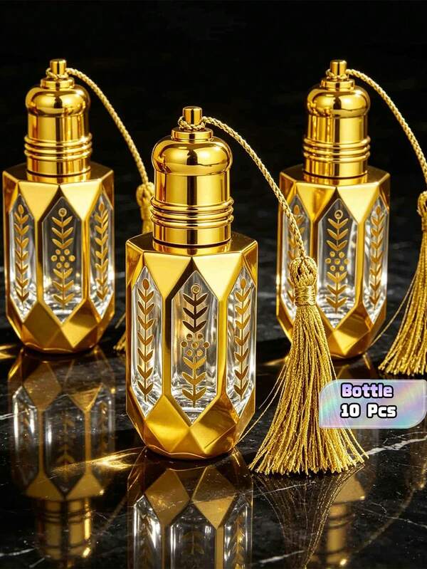 5/10Pcs High‑Quality Golden Glass Roller Bottles, 6Ml Travel‑Size Essential Oil Roll‑On Vials With Glass Roller Balls, For Perfume, Lip Gloss & Portable Beauty Products