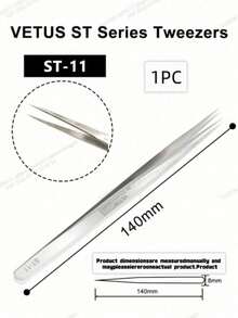 1PC Vetus ST Series Silver Pointed Tweezers, Stainless Steel Straight And Angled Tweezers For Eyelash Extensions, Available Models: ST-10/11/12/14/15/16/17 - Silver - View 17