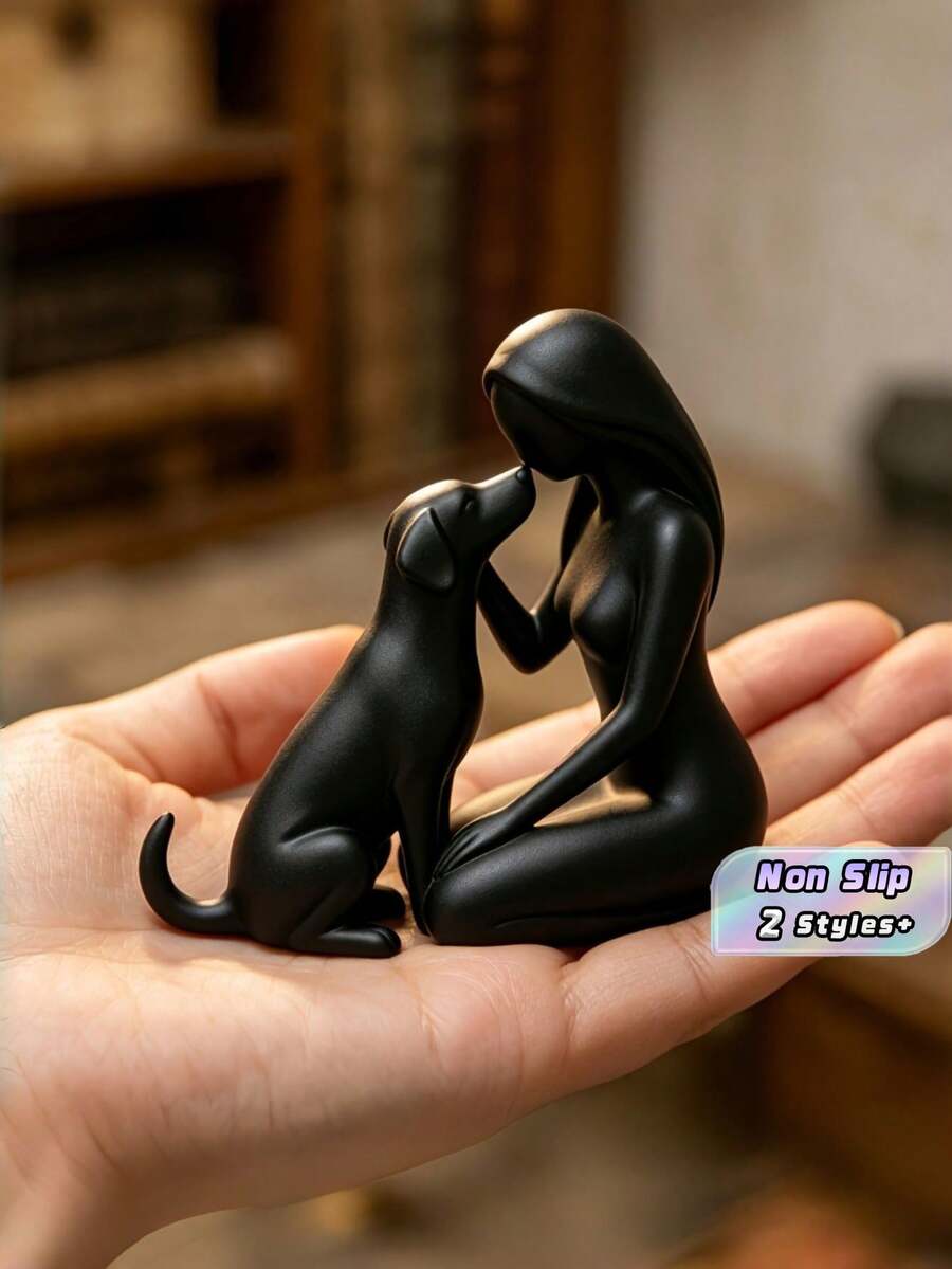 1PC Standard Size 3D Printed Plastic Durable Lightweight Non Slip Scratch Resistant Exquisite Compact Girl And Puppy Dog Statue Ornament Figurine For Office Desk Entryway Shelf Bookcase Decor Pet Memorial Sympathy Gift For Friend Who Lost Beloved - Multicolor - View 1