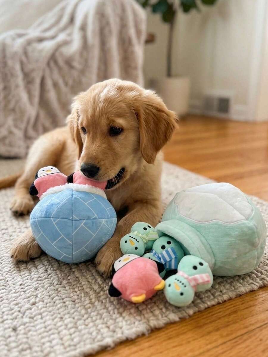 PETSIN Penguin3-In-1Snowman 3-In-1 Squeaky Dog Toy, Interactive Plush Chew Toy For Dogs, Durable Stuffed Dog Enrichment Toy For Aggressive Chewers, Soft Fabric Training Toy For Mental Stimulation And Boredom Relief - Multicolor - View 1