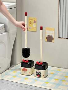 1PC Colorful Dopamine Bowknot Toilet Brush Set With Holder Long Handle Bathroom Cleaning Tool Cute Decorative Toilet Scrubber Set For Home Bathroom Storage - A - View 3
