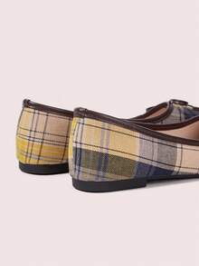 CUCCOO DOLLMOD Women's Plaid Ballet Flats, Round Toe Bow Slip-On Shoes, Retro College Style Daily Comfortable Commuting Women's Shoes - Yellow - View 6