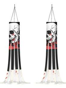 2PCS 39 Inch Halloween Skeleton Windsock Flag Outdoor Hanging Decoration Waterproof Weatherproof Black White Skull Yard Sign Garden Patio Lawn Path Party Decor Fall Autumn Halloween Decor Supplies Must Haves - Multicolor - View 5