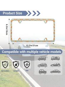 1PC Vintage Fan Shape Printed Aluminum License Plate Frame Rustproof Waterproof Weather Resistant Fade Resistant Durable Car Exterior Accessories Universal Fit US Standard Auto Tag Holder With Screws Kit Decorative Frame For Vehicle SUV Truck - A - View 2