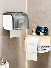 Kotak Tisu Kamar Mandi Tanpa Pengeboran, Tempat Tisu Toilet Tahan Air yang Dipasang di Dinding, Rak Penyimpanan Tisu Gulung & Tisu Wajah untuk Kamar Mandi - MultiWarna - View 1