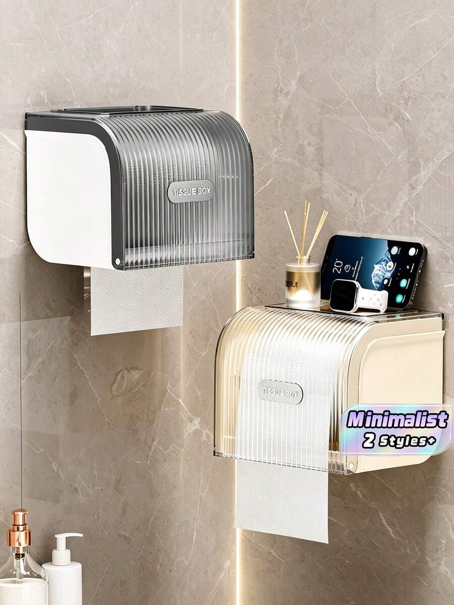 Kotak Tisu Kamar Mandi Tanpa Pengeboran, Tempat Tisu Toilet Tahan Air yang Dipasang di Dinding, Rak Penyimpanan Tisu Gulung & Tisu Wajah untuk Kamar Mandi - MultiWarna - View 1