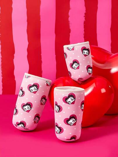 Betty Boop x SHEIN 1Pc Cute Printed Fabric Cup Holder, Neoprene Cup Sleeve Thermal Insulation Material, Reusable, S/M/L Three Sizes, Suitable For Different OZ Coffee Cups