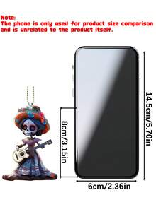 New Halloween Flat Acrylic Hanging Ornament With Lady Skull Design, Car Interior Decor & Backpack Pendant, 3 Styles Shipped Randomly, Holiday Festival Accessory - multicolor - View 3