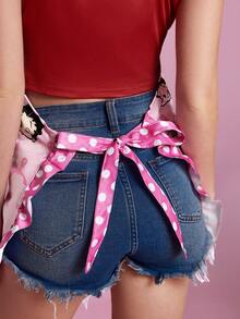 Betty Boop x SHEIN 1pc Cute Design Kitchen Apron, Baking Apron, Ruffle Bow Decor, Adorable Apron, S & M Two Sizes, Parent-Apron - Multicolor - View 5
