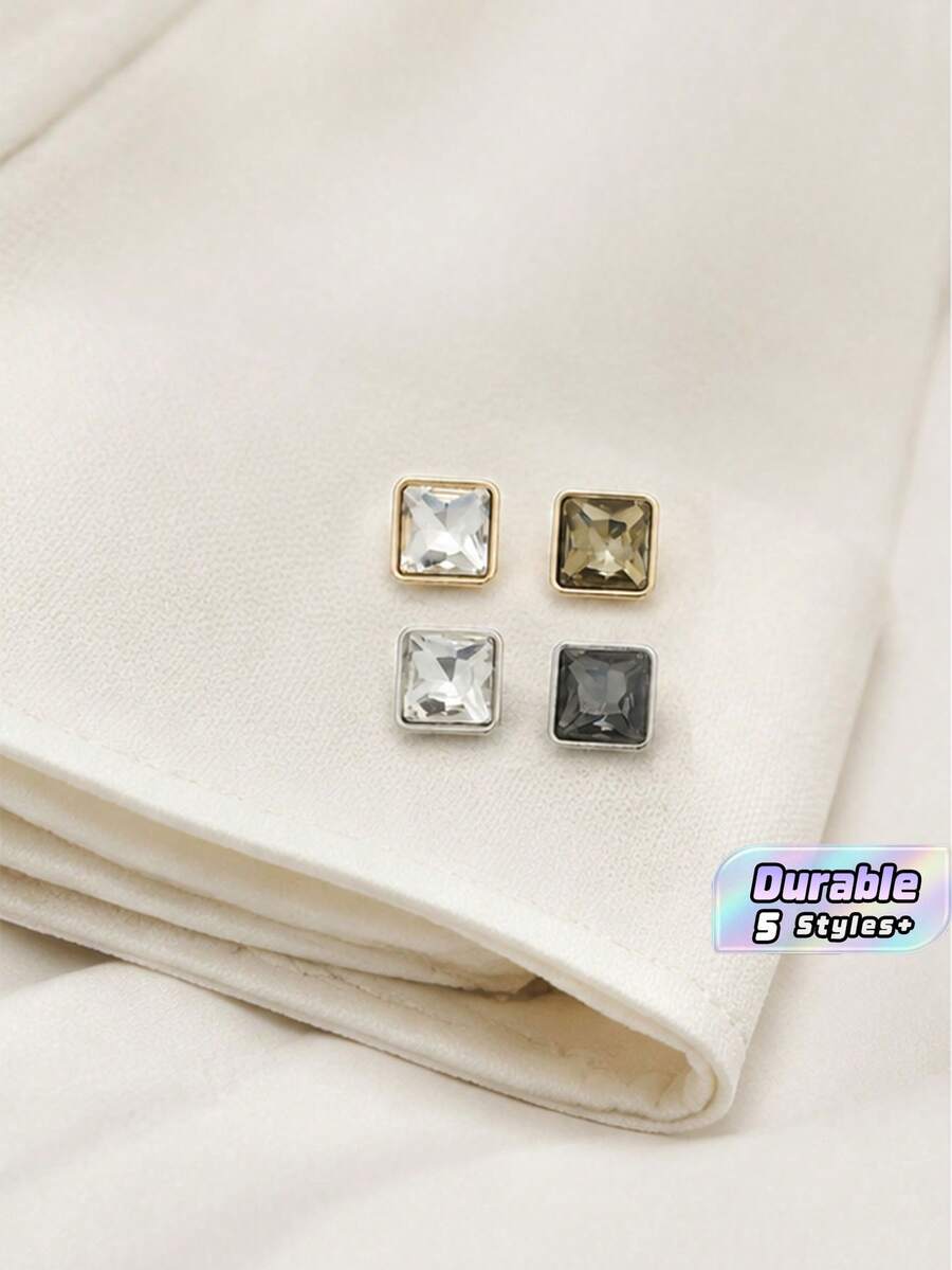 1 Pack 10 Pieces Square Crystal Rhinestone Buttons Versatile Decorative Fasteners For Shirt Chiffon Top Sweater Cardigan Men Women Clothing Sewing Accessories - 10pcs - View 1
