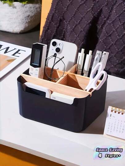 1 khay đựng đồ đa năng để bàn 5 ngăn kèm ống cắm bút, dùng cho văn phòng, nhà tắm, phòng khách, phòng ngủ, đựng mỹ phẩm, trang sức, hoa tai, nhẫn, đồ trang điểm, phụ kiện sắp xếp bàn làm việc tại nhà