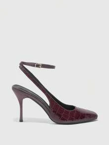 CUCCOO BIZCHIC Square Toe Patent Leather Women's Shoes, Elegant Temperament For Business Commuting, Fashionable And Versatile Back Lace-Up Solid Color Embossed - Burgundy - View 2