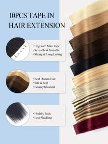 16Inch 40G Mini Six-LobeTape-In Hair Extensions,Tape In Hair Extensions 10pcs/Pack,Real Human Hair,Invisible Skin Weft,Natural Blend Comfortable Wear Less Visible,Instant Volume & Length,Natural Look,Easy Application,Women,Halloween Cosplay - Multicolor - View 4